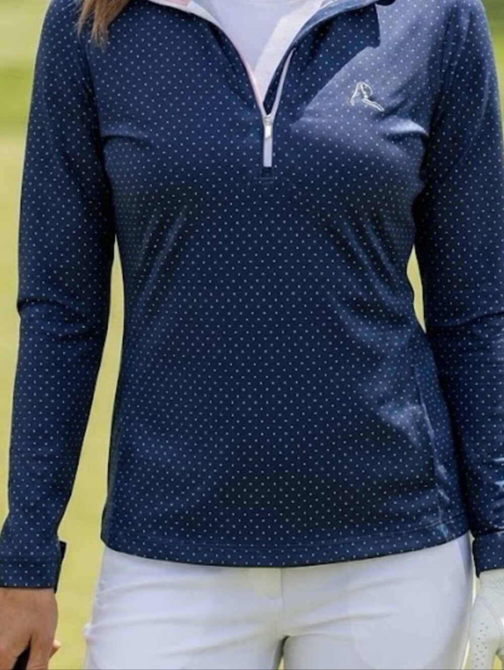 Rhoback The Stateside Dot Light Blue and Navy Stitch Pullover Detail
